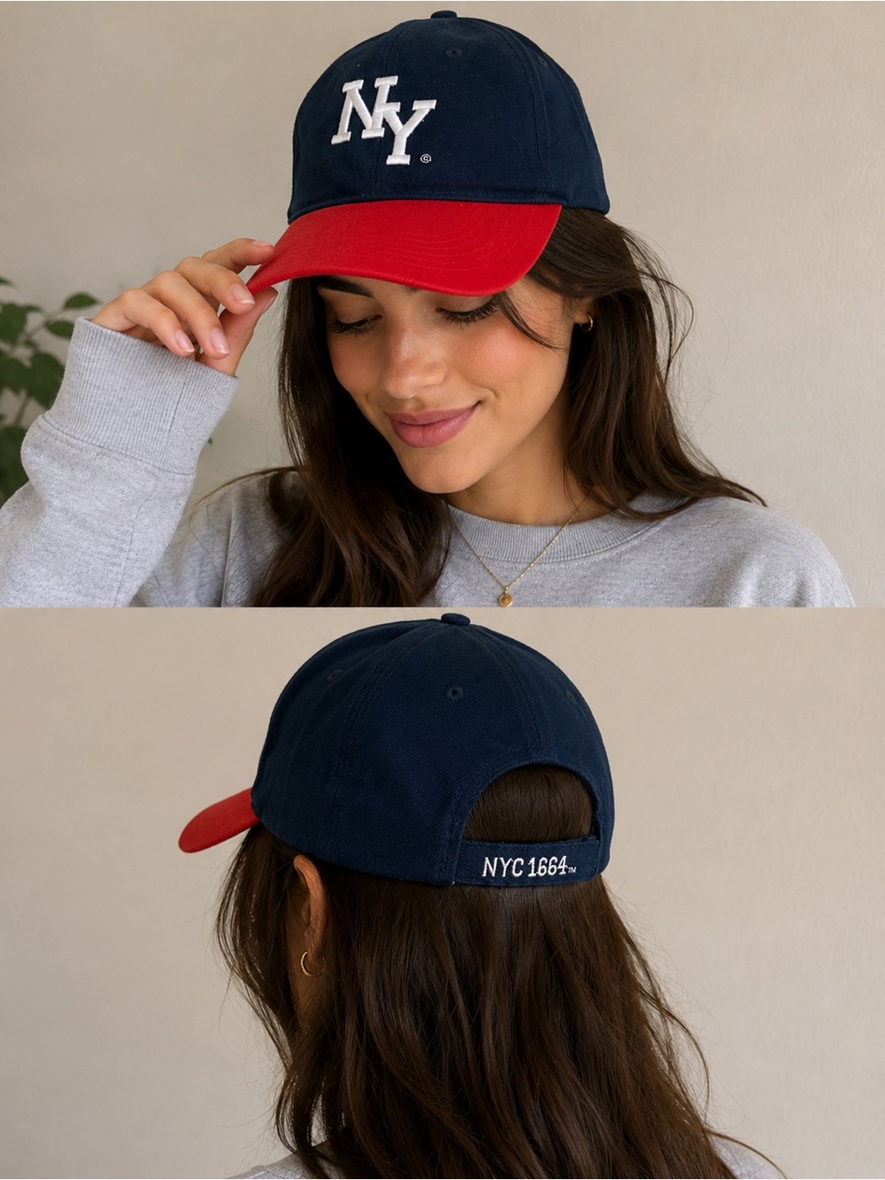 NYC 1664 New York City Baseball Cap Navy Blue Red Adjustable Hat Unisex